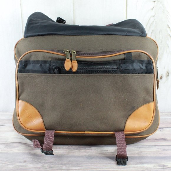 LL Bean Green Leather Brown Trim Embroidered "JGP" Messenger Bag Work - Picture 6 of 11